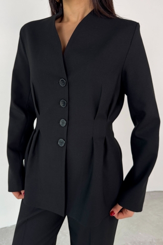TKM-03708 Siyah Pensli Düğmeli Ceket Pantolon Casual Takım - 5