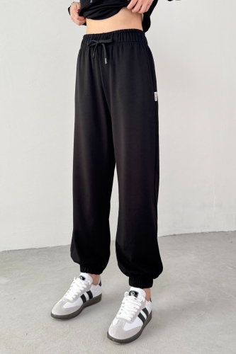 TKM-1104 Siyah Modal Kumaş Kapüşonlu Bluz Jogger Alt İkili Salaş Takım (1)