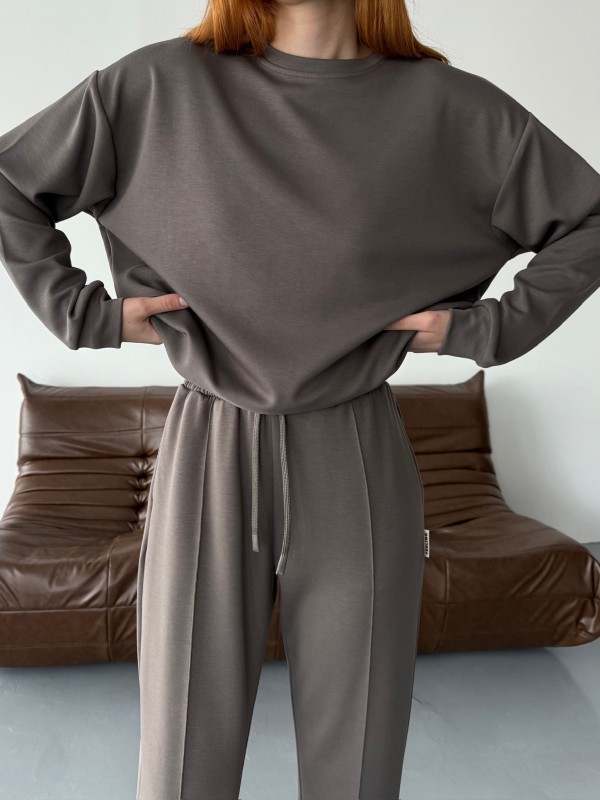 TKM-1105 Antrasit Modal Kumaş Salaş Bluz Çimalı Havuç Pantolon İkili Takım - 4