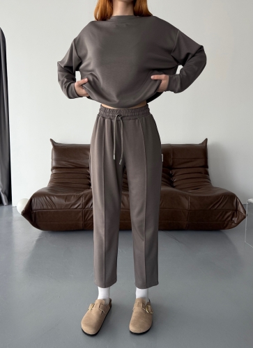 TKM-1105 Antrasit Modal Kumaş Salaş Bluz Çimalı Havuç Pantolon İkili Takım - 2