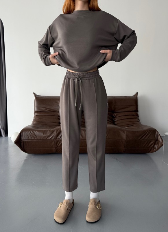 TKM-1105 Antrasit Modal Kumaş Salaş Bluz Çimalı Havuç Pantolon İkili Takım - 2