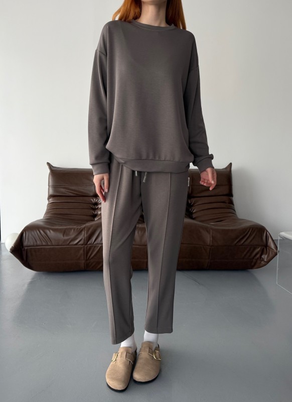 TKM-1105 Antrasit Modal Kumaş Salaş Bluz Çimalı Havuç Pantolon İkili Takım - 5