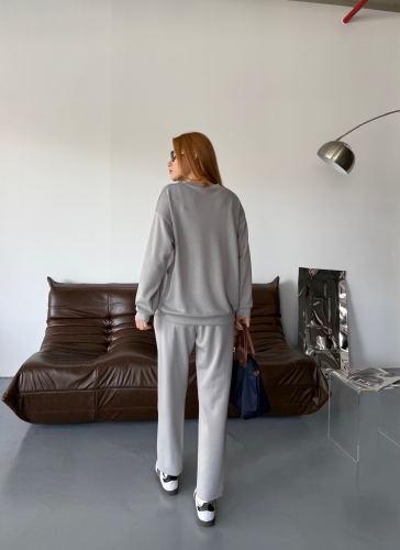 TKM-1105 Boyama Gri Modal Kumaş Salaş Bluz Çimalı Havuç Pantolon İkili Takım - 6