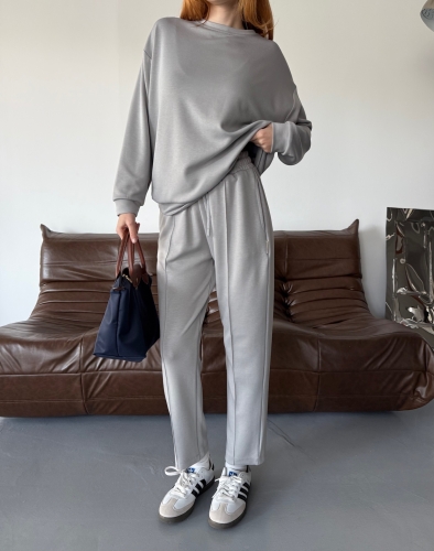 TKM-1105 Boyama Gri Modal Kumaş Salaş Bluz Çimalı Havuç Pantolon İkili Takım - 5