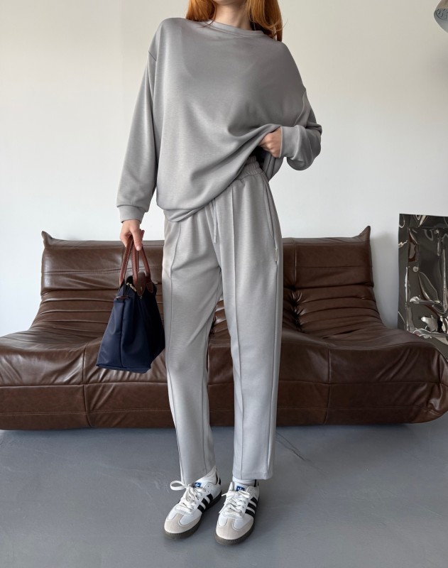 TKM-1105 Boyama Gri Modal Kumaş Salaş Bluz Çimalı Havuç Pantolon İkili Takım - 5