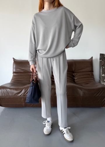 TKM-1105 Boyama Gri Modal Kumaş Salaş Bluz Çimalı Havuç Pantolon İkili Takım - 2