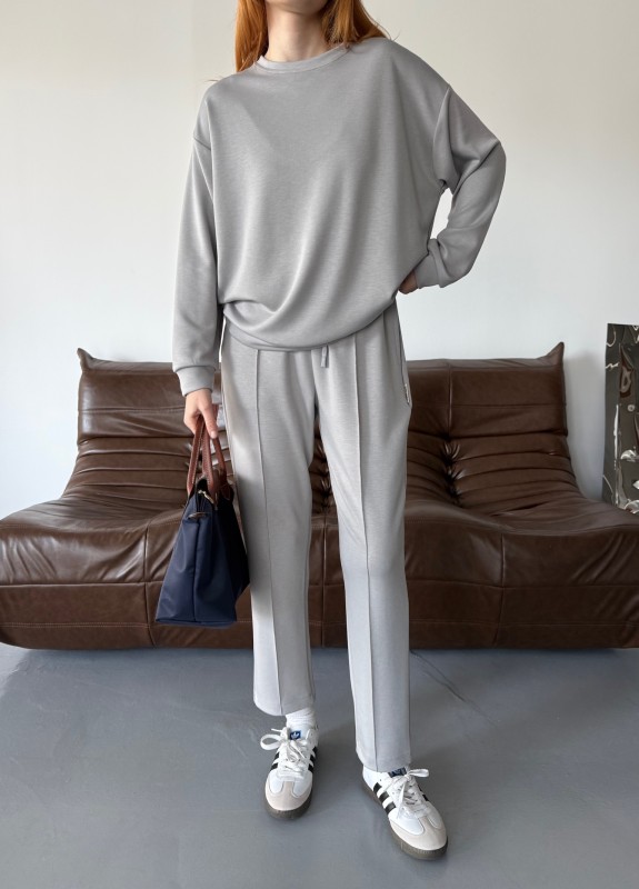 TKM-1105 Boyama Gri Modal Kumaş Salaş Bluz Çimalı Havuç Pantolon İkili Takım - 2