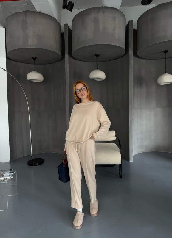 TKM-1105 Taş Rengi Modal Kumaş Salaş Bluz Çimalı Havuç Pantolon İkili Takım - 5