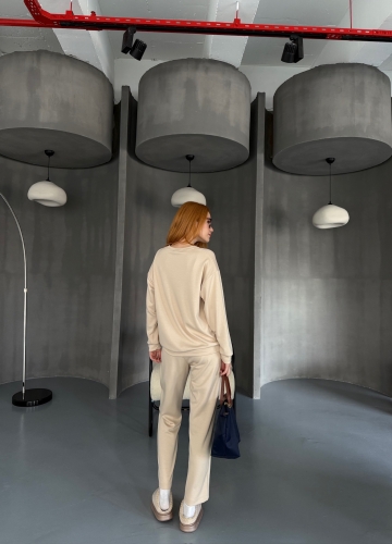 TKM-1105 Taş Rengi Modal Kumaş Salaş Bluz Çimalı Havuç Pantolon İkili Takım - 7