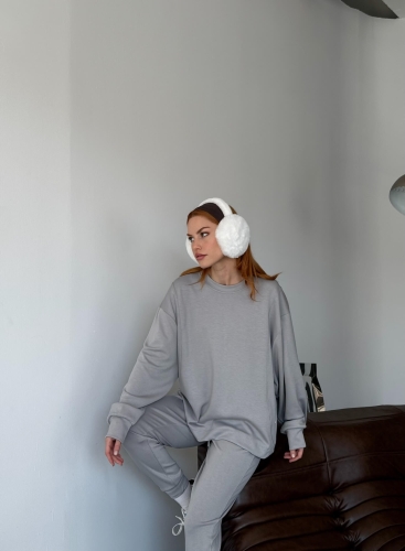 TKM-1106 Boyama Gri Modal Kumaş Oversize Salaş Bluz Paça Lastikli Gazili İkili Takım - 7