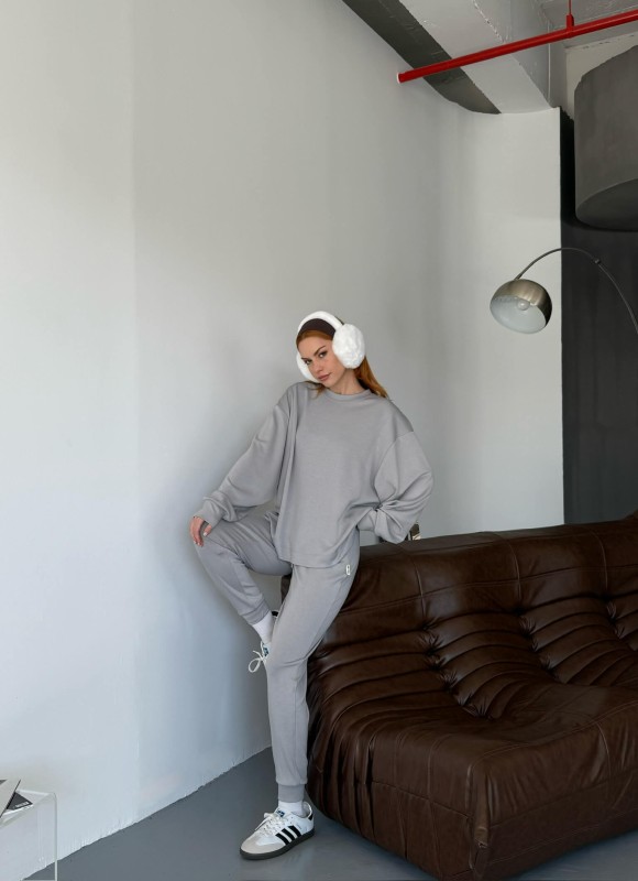 TKM-1106 Boyama Gri Modal Kumaş Oversize Salaş Bluz Paça Lastikli Gazili İkili Takım - 1