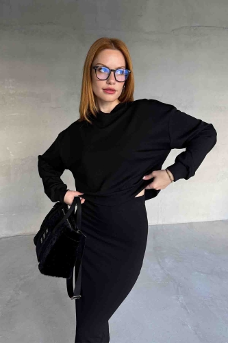 TKM-1108 Siyah Modal Kumaş Bluz Kalem Etek İkili Takım - 2