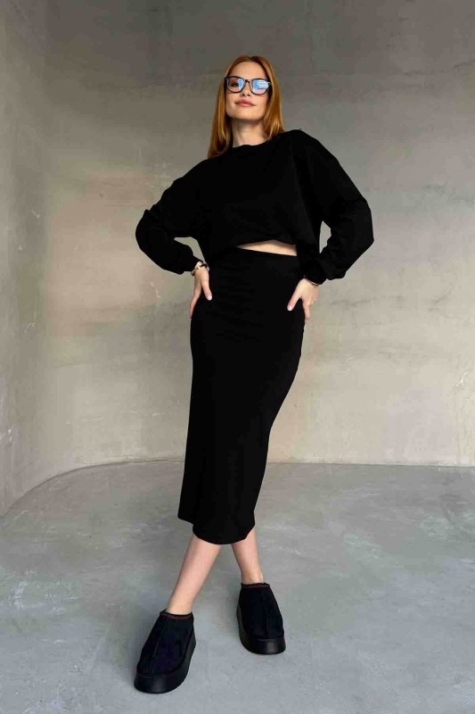 TKM-1108 Siyah Modal Kumaş Bluz Kalem Etek İkili Takım - 3