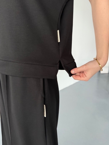 TKM-1111 Siyah Kısa Kollu Bluz Çimalı Salaş Palazzo Alt İkili Takım - 3