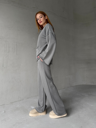 TKM-1201 Füme Pis Dikişli Salaş Model Bluz Palazzo Pantolon İki İplik Mevsimlik İkili Takım - 4