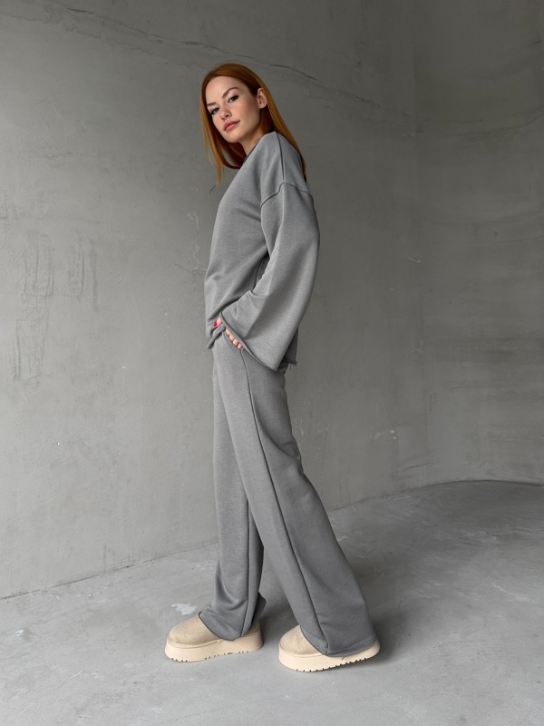 TKM-1201 Füme Pis Dikişli Salaş Model Bluz Palazzo Pantolon İki İplik Mevsimlik İkili Takım - 4