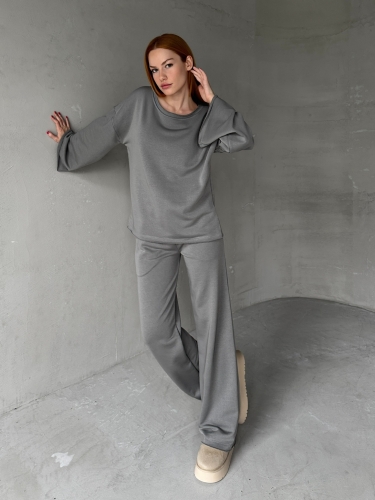 TKM-1201 Füme Pis Dikişli Salaş Model Bluz Palazzo Pantolon İki İplik Mevsimlik İkili Takım - 5