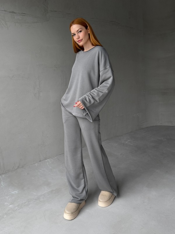 TKM-1201 Füme Pis Dikişli Salaş Model Bluz Palazzo Pantolon İki İplik Mevsimlik İkili Takım - 1