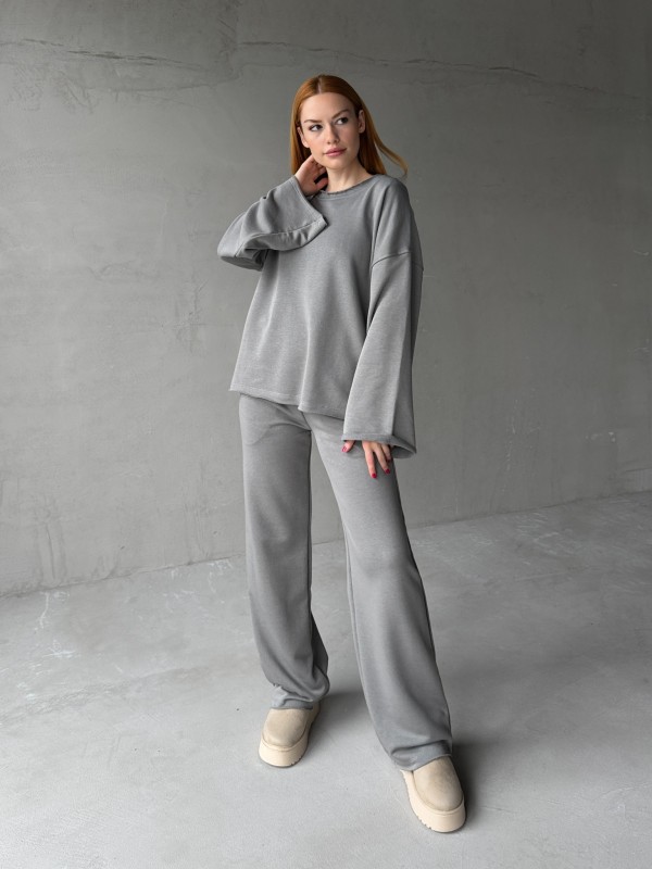 TKM-1201 Füme Pis Dikişli Salaş Model Bluz Palazzo Pantolon İki İplik Mevsimlik İkili Takım - 6