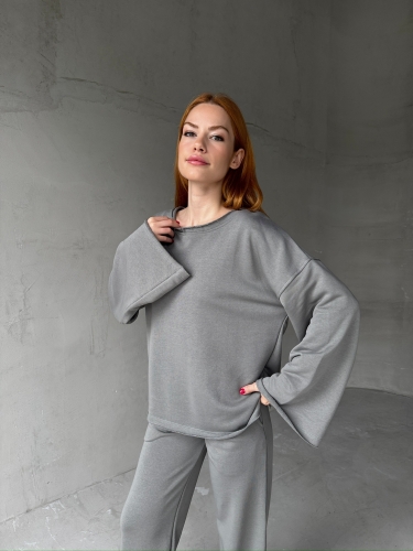 TKM-1201 Füme Pis Dikişli Salaş Model Bluz Palazzo Pantolon İki İplik Mevsimlik İkili Takım - 2