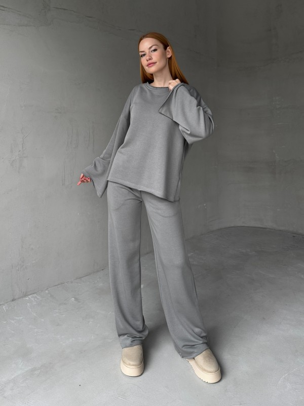 TKM-1201 Füme Pis Dikişli Salaş Model Bluz Palazzo Pantolon İki İplik Mevsimlik İkili Takım - 7