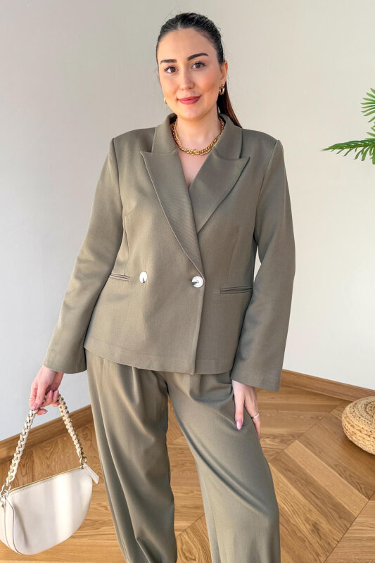 TKM-126705 Mint Kruvaze Ceket & Düğme Detaylı Şalvar Pantolon İkili Takım - 5