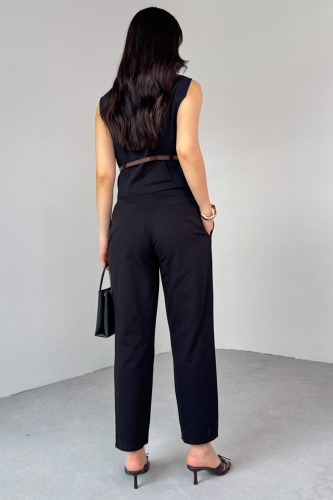 TKM-13282 Siyah Fermuarlı Kemerli Yelek Pensli Pantolon İkili Takım - 4