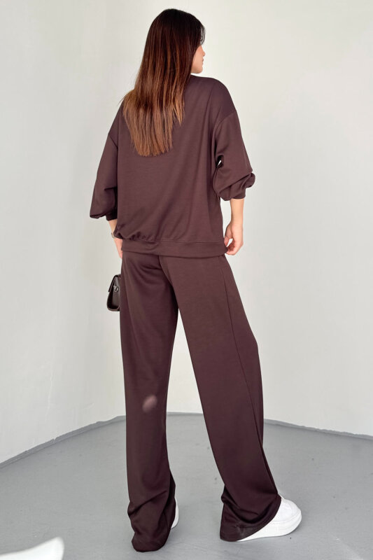 TKM-13334 Kahverengi Çiçek Nakışlı Modal Kumaş İkili Takım - 5