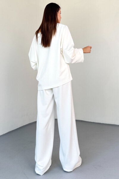 TKM-13336 Beyaz Kayık Yaka Modal Kumaş Salaş İkili Takım - 3