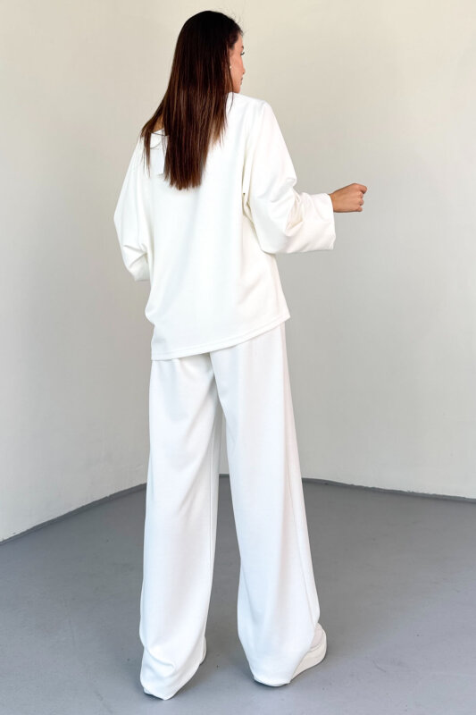 TKM-13336 Beyaz Kayık Yaka Modal Kumaş Salaş İkili Takım - 3