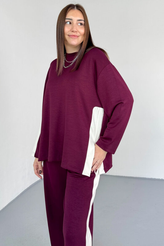 TKM-13342 Bordo Yan Şerit Detaylı Modal Kumaş Relax Fit Takım - 5