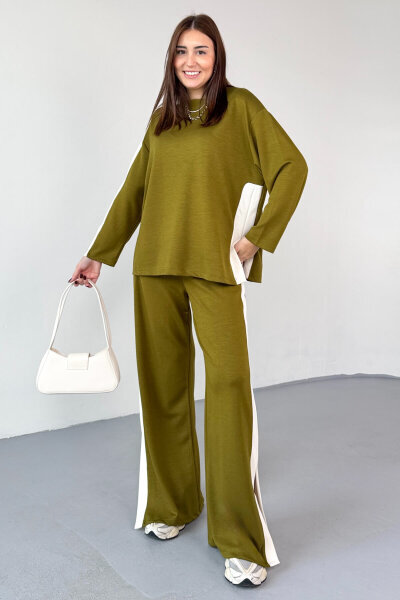 TKM-13342 Haki Yan Şerit Detaylı Modal Kumaş Relax Fit Takım - 5