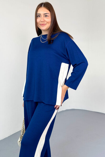 TKM-13342 Lacivert Yan Şerit Detaylı Modal Kumaş Relax Fit Takım  - 4