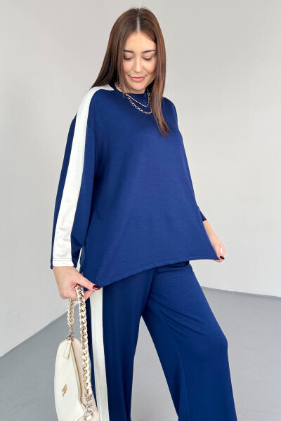 TKM-13342 Lacivert Yan Şerit Detaylı Modal Kumaş Relax Fit Takım  - 2