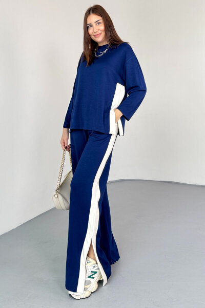 TKM-13342 Lacivert Yan Şerit Detaylı Modal Kumaş Relax Fit Takım  - 1