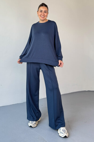 TKM-13343 İndigo Çıtçıt Detaylı Modal Kumaş Çimalı Palazzo Takım - 5