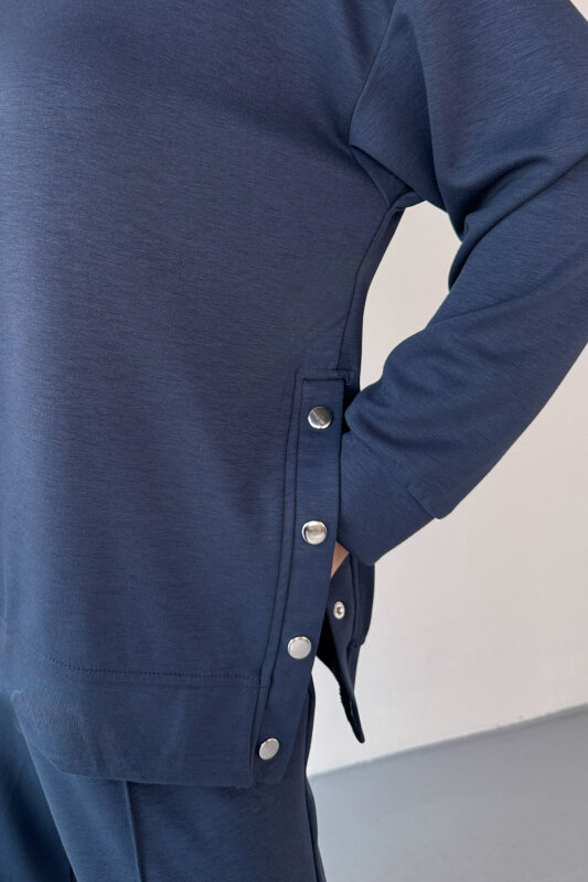 TKM-13343 İndigo Çıtçıt Detaylı Modal Kumaş Çimalı Palazzo Takım - 3