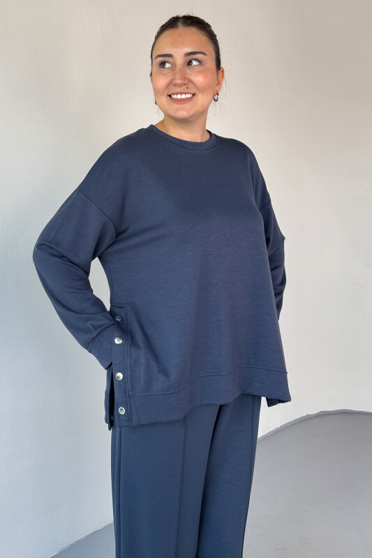 TKM-13343 İndigo Çıtçıt Detaylı Modal Kumaş Çimalı Palazzo Takım - 2