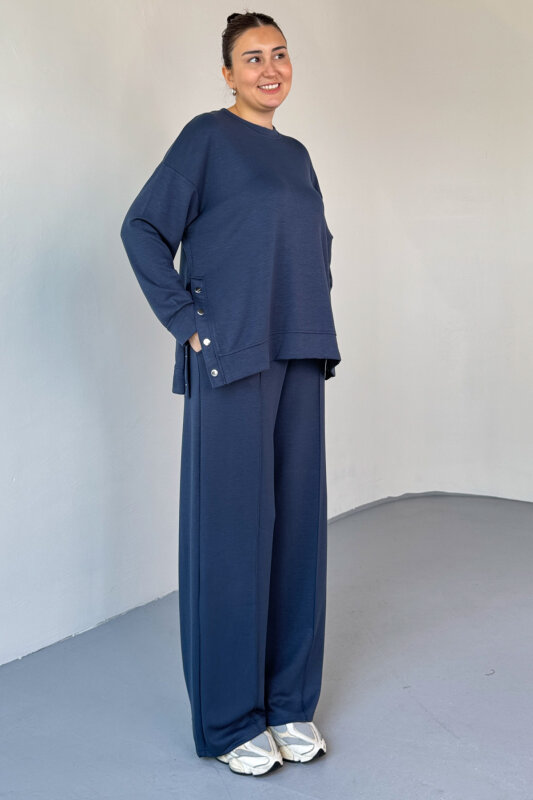 TKM-13343 İndigo Çıtçıt Detaylı Modal Kumaş Çimalı Palazzo Takım - 4