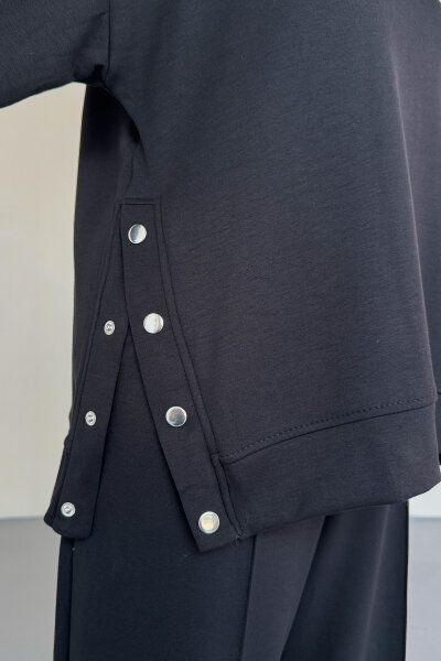 TKM-13343 Siyah Çıtçıt Detaylı Modal Kumaş Çimalı Palazzo Takım - 2