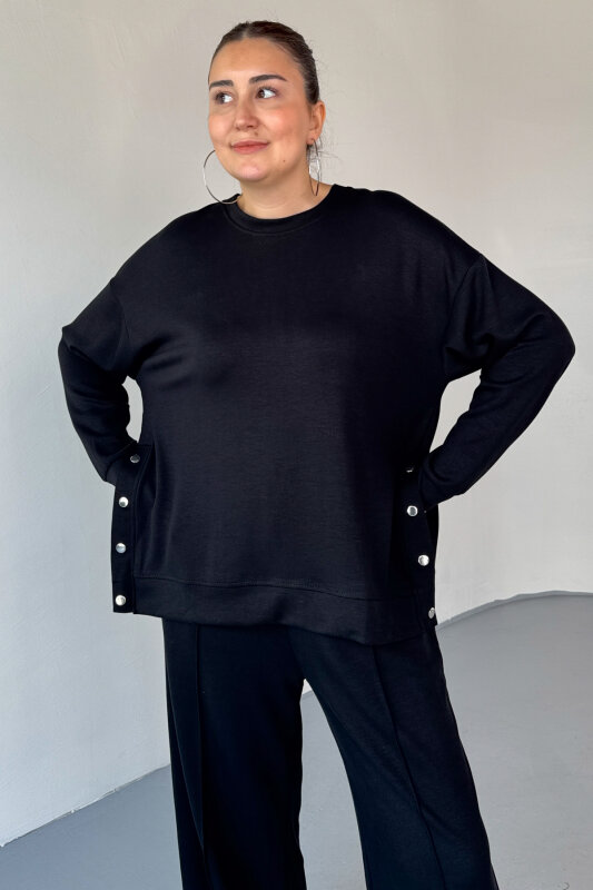 TKM-13343 Siyah Çıtçıt Detaylı Modal Kumaş Çimalı Palazzo Takım - 3