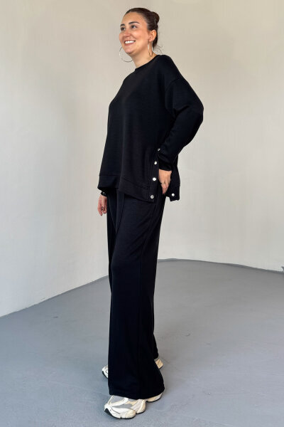 TKM-13343 Siyah Çıtçıt Detaylı Modal Kumaş Çimalı Palazzo Takım - 4