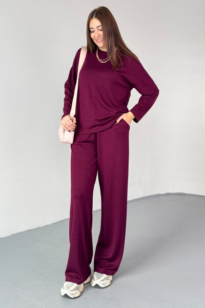 TKM-13344 Bordo Modal Kumaş Basic İkili Takım  - 1