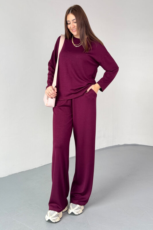 TKM-13344 Bordo Modal Kumaş Basic İkili Takım  - 1