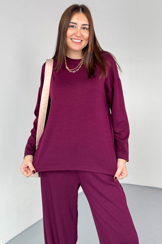 TKM-13344 Bordo Modal Kumaş Basic İkili Takım  - 2
