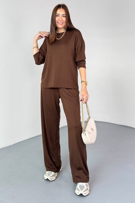 TKM-13344 Kahverengi Modal Kumaş Basic İkili Takım - 1