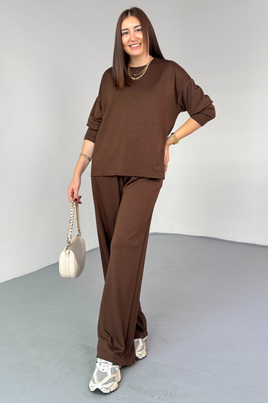 TKM-13344 Kahverengi Modal Kumaş Basic İkili Takım - 2