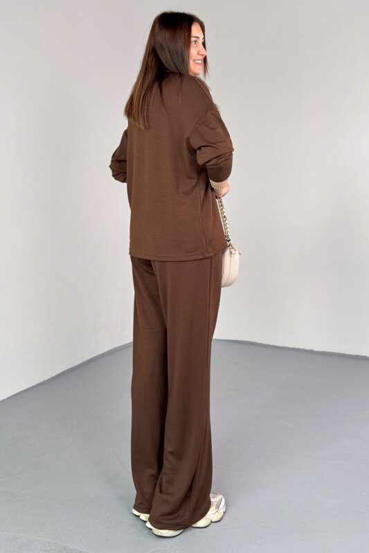 TKM-13344 Kahverengi Modal Kumaş Basic İkili Takım - 3