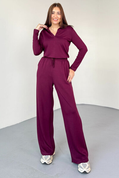 TKM-13345 Bordo Polo V Yaka Modal Kumaş Spor Takım - 1