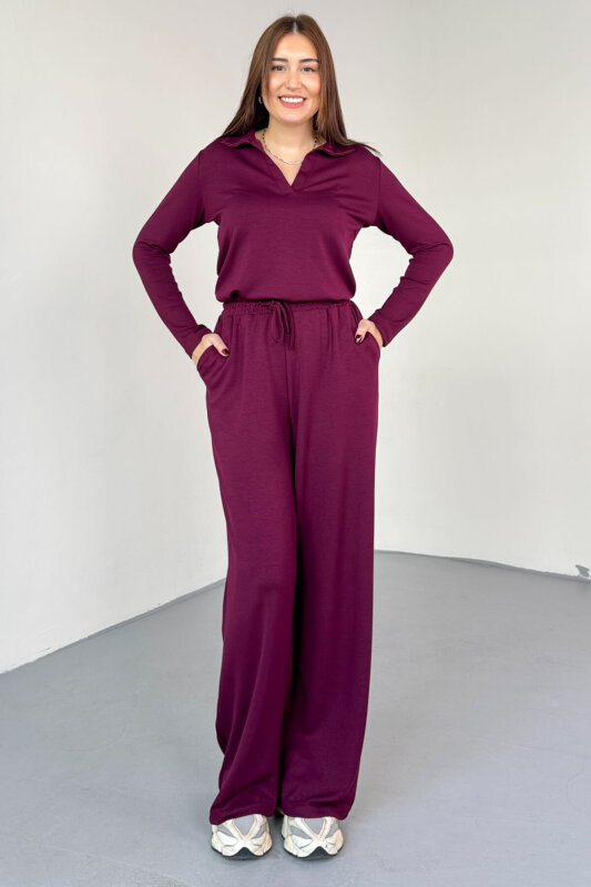 TKM-13345 Bordo Polo V Yaka Modal Kumaş Spor Takım - 3